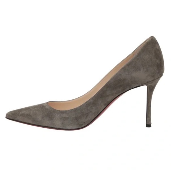 CHRISTIAN LOUBOUTIN Grey Suede Leather PIGALLE 85mm Pumps Heels Shoes Sz 38 - Picture 4 of 10
